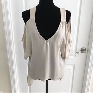 ✨Mason by Michelle Mason Champagne Beige Silk Drop Shoulder Top, Sz4, NWT